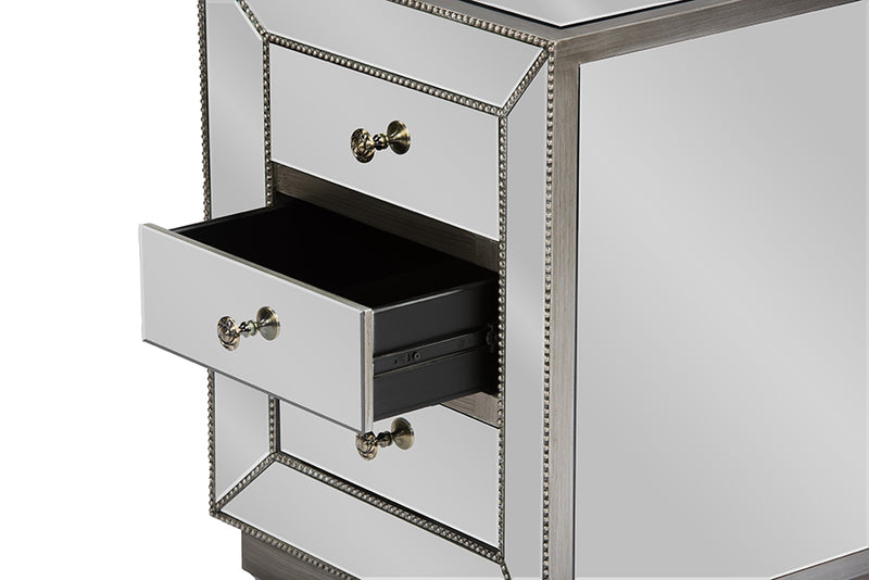 Currin Contemporary End Table with 3 Mirrored Drawers for Stylish Storage and Modern Decor