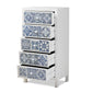 Alma Accent Storage Cabinet Spanish Mediterranean Inspired 5-Drawer Design with White Wood and Blue Floral Tile