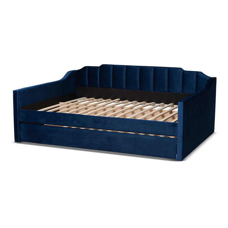 Lennon Daybed - Modern and Contemporary Navy Blue Velvet Fabric Upholstered with Trundle