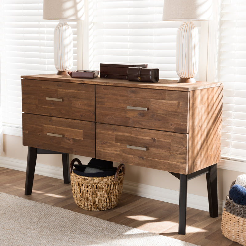 Selena Mid-Century Modern Dresser Brown Wood 4-Drawer Storage Chest for Bedroom or Living Room