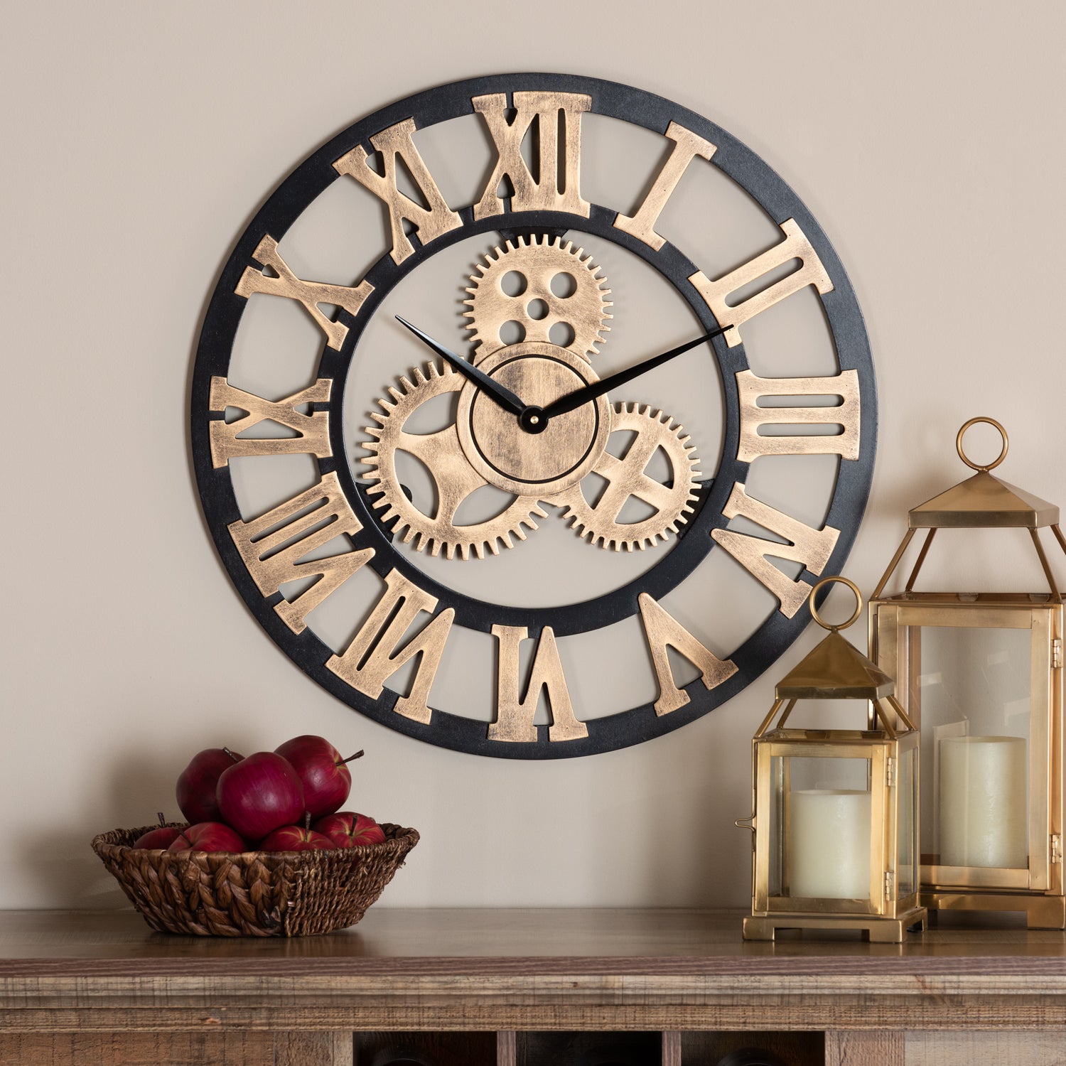 Randolph Wall Clock - Industrial Vintage Style with Black and Distressed Brown Wood Design