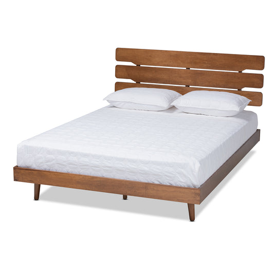 Anzia Queen Size Platform Bed - Mid-Century Modern Walnut Finish, Stylish and Durable Bedroom Furniture