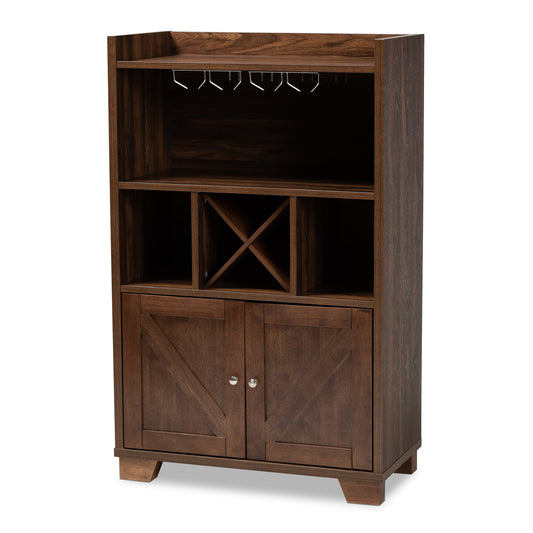 Carrie Wine Storage Cabinet Transitional Farmhouse Style in Walnut Brown Finished Wood