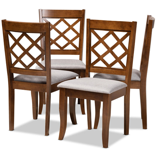 Brigitte Dining Chair Set - Modern 4-Piece Grey Fabric Upholstered Chairs with Walnut Brown Finished Wood Legs