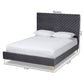 Fabrico Platform Bed - Contemporary Glam and Luxe Grey Velvet Upholstered with Gold Metal