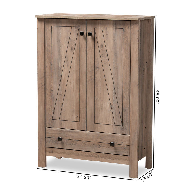 Derek Shoe Cabinet - Modern Rustic Oak Finished Wood with 1 Drawer for Stylish Storage Solutions