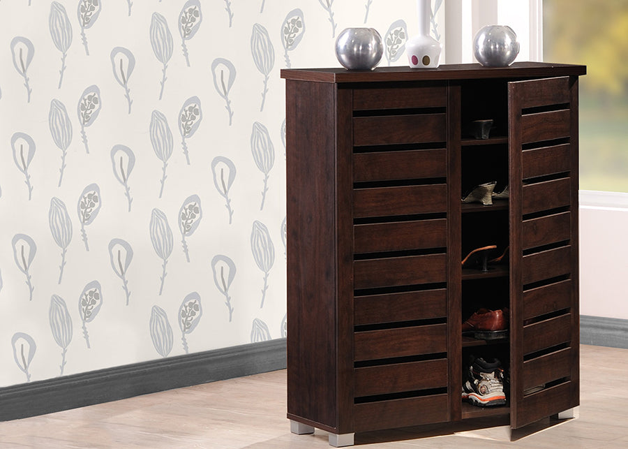 Adalwin Storage Cabinet Modern and Contemporary 2-Door Dark Brown Wooden Entryway