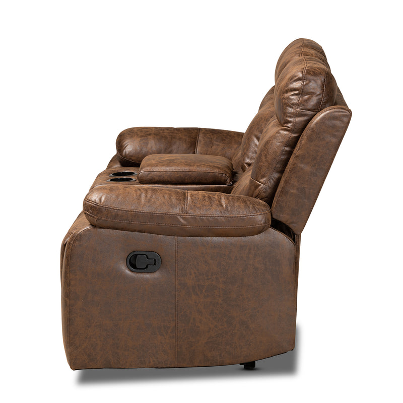 Beasley Reclining Loveseat - Modern Distressed Brown Faux Leather 2-Seater Sofa for Living Room Comfort and Style