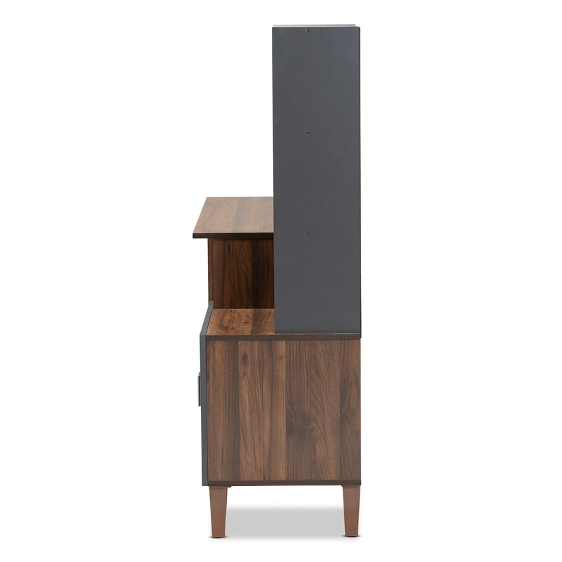 Jaeger Storage Desk - Modern Two-Tone Walnut Brown and Dark Grey Wood with Shelves for Home Office Organization