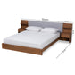 Sami Queen Size Platform Bed Modern Light Grey Fabric Upholstered with Walnut Brown Finished Wood