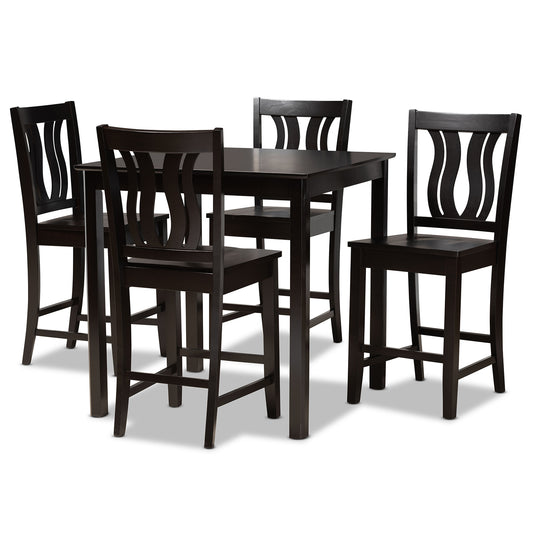 Fenton Pub Set Modern and Contemporary Transitional Dark Brown Finished Wood 5-Piece