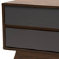 Koji TV Stand - Mid-Century Modern Two-Tone Grey and Walnut Wood with 2 Drawers for Stylish Living Room Storage