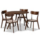 Rika Dining Set Mid-Century Modern Transitional Light Beige Fabric Upholstered Walnut Brown Finished Wood 5-Piece