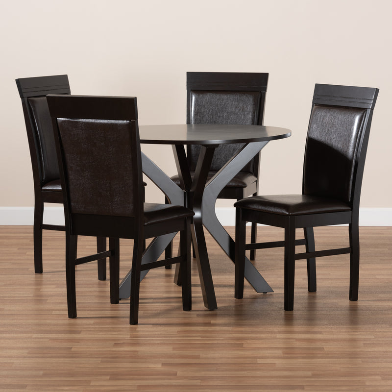 Jeane Dining Set Modern 5-Piece Collection with Dark Brown Faux Leather Upholstery and Finished Wood