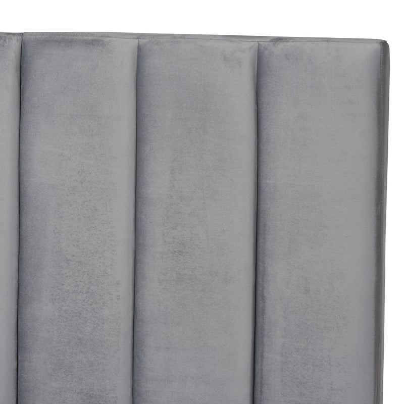 Fiorenza Panel Bed - Glam and Luxe Grey Velvet Fabric Upholstered with Extra Wide Channel Tufted Headboard