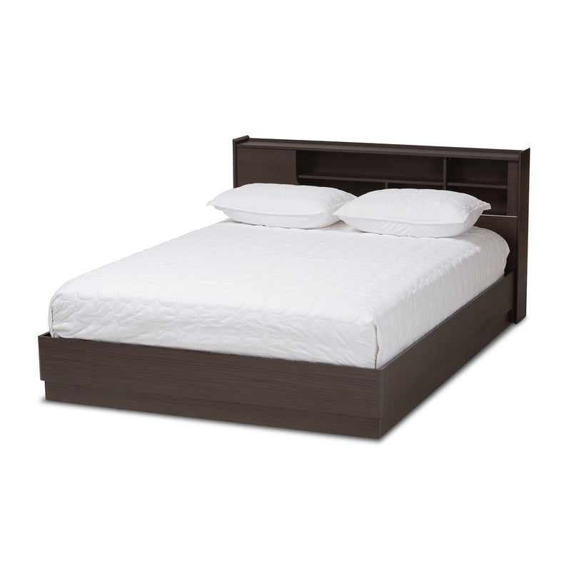 Larsine Queen Size Platform Storage Bed in Modern Brown Finish with Ample Under-Bed Storage