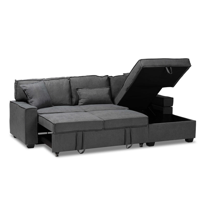 Emile Sectional Sofa Modern and Contemporary Dark Grey Fabric Upholstered Right Facing Storage with Pull-Out Bed