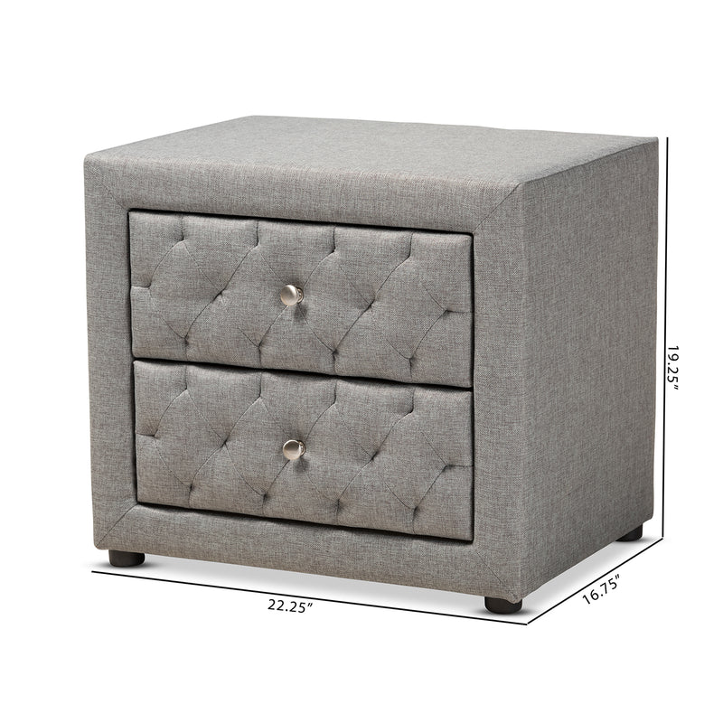 Lepine Nightstand - Modern and Contemporary Gray Fabric Upholstered 2-Drawer Wood Design