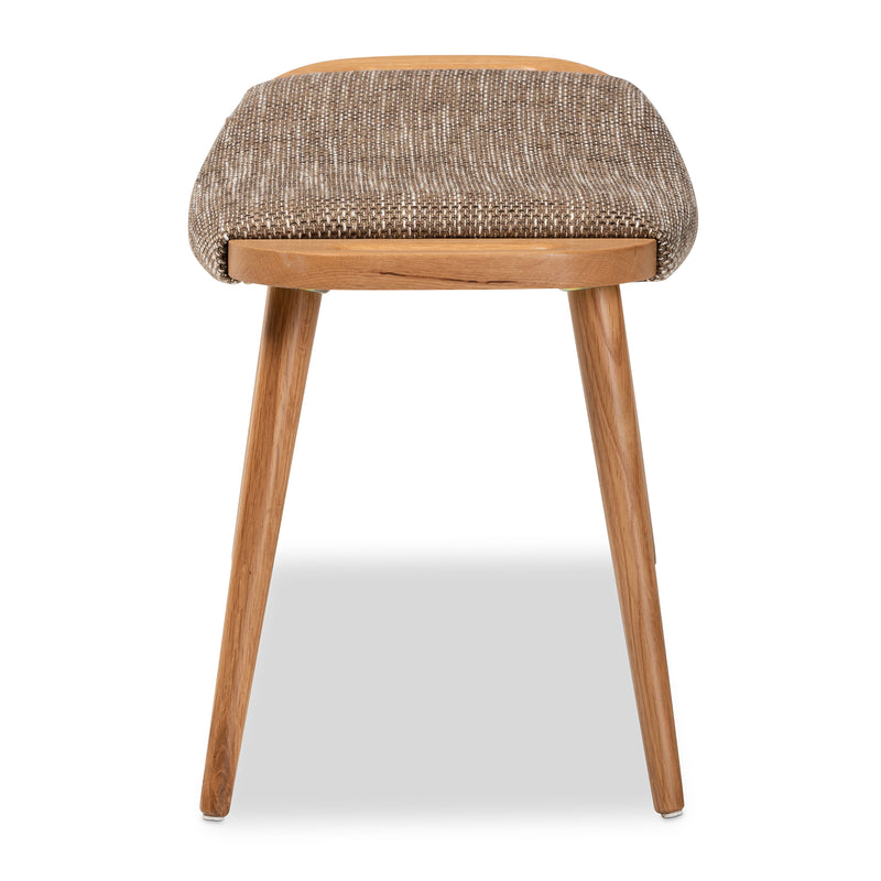 Banner Mid-Century Modern Accent Bench Light Brown Fabric Upholstered with Oak Finished Wood Legs Stylish Seating for Living Room or Entryway