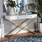 Madan Console Table Modern and Contemporary Black Finished Wood and Gold Metal 2-Drawer