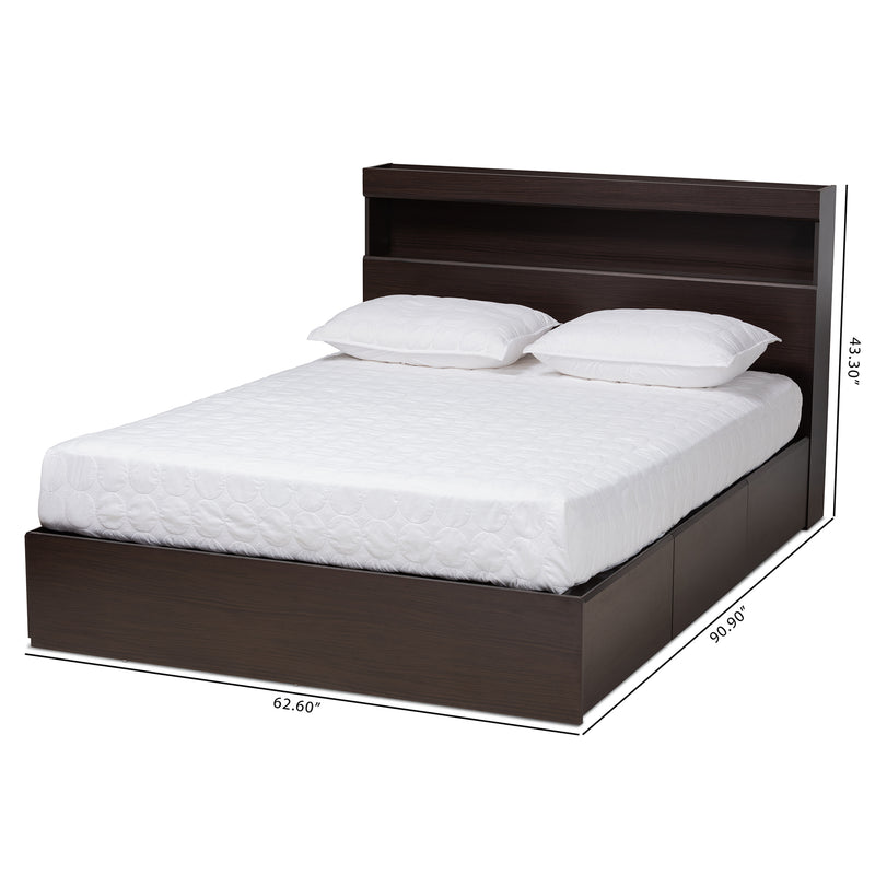 Blaine Queen Size Platform Storage Bed - Modern Dark Brown Wood with 6 Drawers for Organized Bedroom Storage