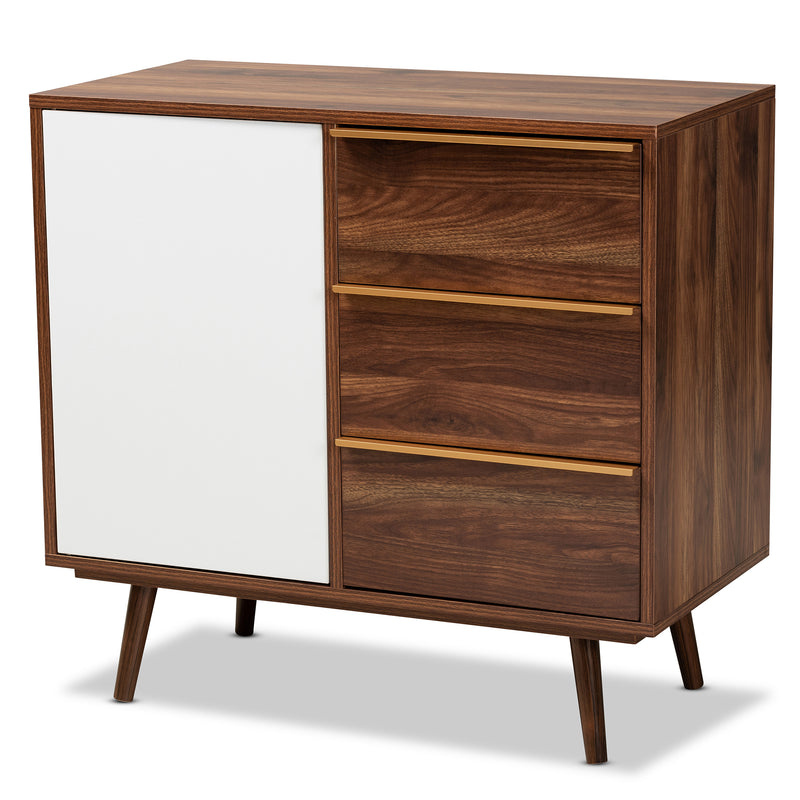 Grover Sideboard Mid-Century Modern Two-Tone Cherry Brown and White Wood 1-Door Buffet for Stylish Storage and Display