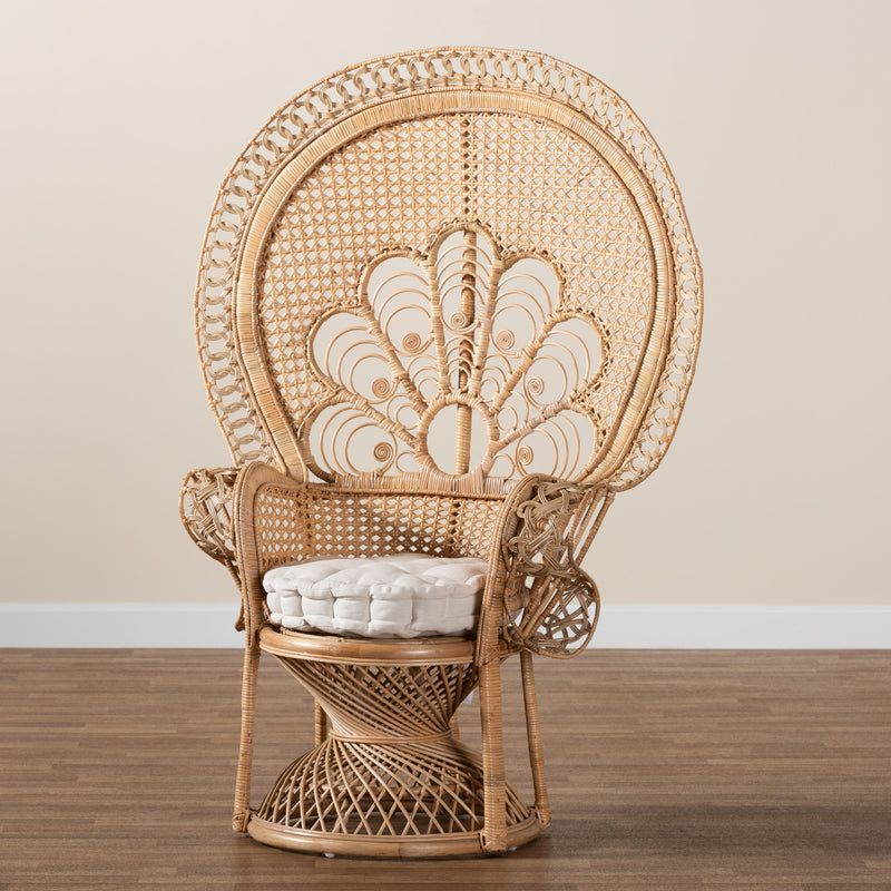 Ediva Modern Bohemian Rattan Accent Chair in Natural Brown - Stylish Peacock Design for Living Room or Bedroom