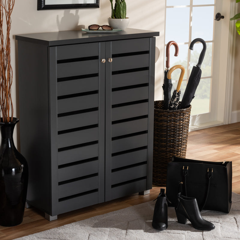 Adalwin Modern Dark Gray 2-Door Wooden Shoe Storage Cabinet for Entryway Organization and Stylish Home Décor