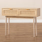 Baird Console Table - Mid-Century Modern Light Oak Brown Wood with Rattan, Featuring 2 Drawers for Stylish Storage