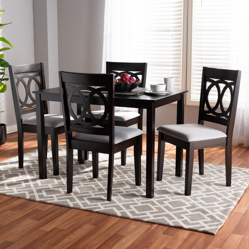 Lenoir Dining Set Modern Contemporary Gray Fabric Upholstered Espresso Brown Finished Wood 5-Piece