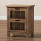 Clement Rustic Transitional End Table Medium Oak Finished Wood with 2 Drawers and Spindle Design