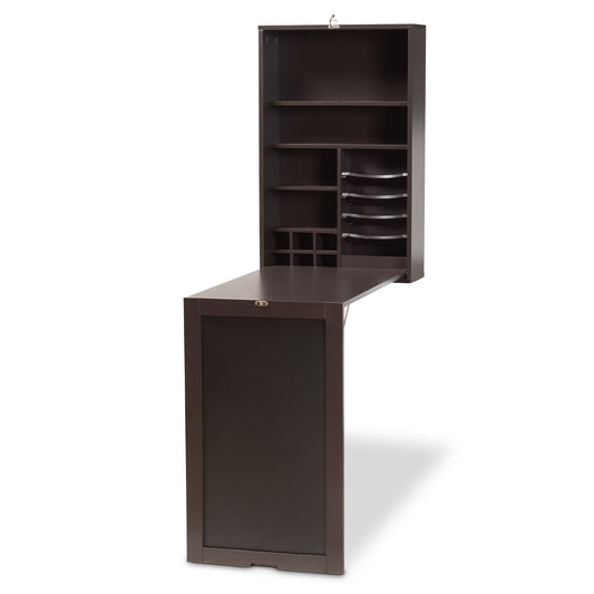 Millard Wall-Mounted Folding Desk Modern Dark Brown Wood Design for Space-Saving Stylish Home Office Solutions