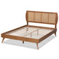 Asami Platform Bed - Mid-Century Modern Walnut Brown Finished Wood and Synthetic Rattan