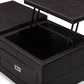 Indy Modern Contemporary Lift-Top Cocktail Ottoman Table with Storage Drawers and Serving Tray for Versatile Living Room Use