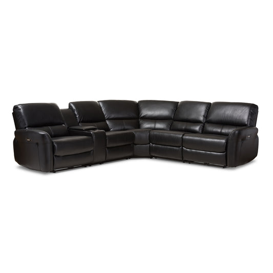 Amaris Sectional Sofa Modern and Contemporary Black Bonded Leather 5-Piece Power Reclining with USB Ports