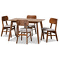 Euclid Dining Set Mid-Century Modern Grey Fabric Upholstered Walnut Brown Finished Wood 5-Piece