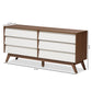 Hildon Mid-Century Modern 6-Drawer Storage Dresser in White and Walnut for Stylish Bedroom Organization