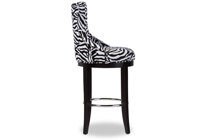 Peace Bar Stool - Modern Zebra-Print Fabric Upholstered Design with Metal Footrest for Stylish Seating