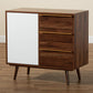 Grover Sideboard Mid-Century Modern Two-Tone Cherry Brown and White Wood 1-Door Buffet for Stylish Storage and Display