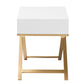 Lilibet End Table Modern Glam Luxe Design White Finished Wood Gold Metal 1 Drawer for Stylish Storage