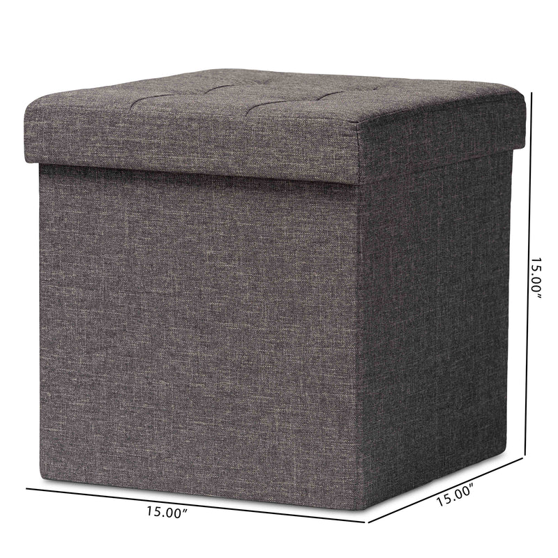 Palmer Storage Ottoman Modern Dark Grey Fabric Upholstered Wood Design with Hidden Storage Compartment