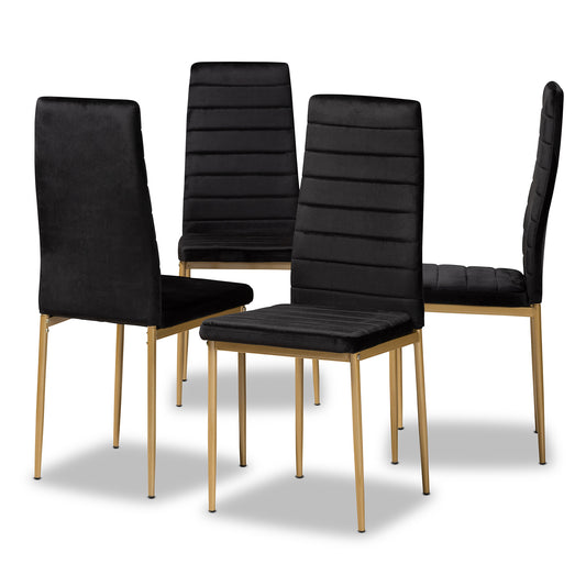 Armand Dining Chair Set Modern Glam and Luxe Black Velvet Fabric Upholstered with Gold Finished Metal 4-Piece