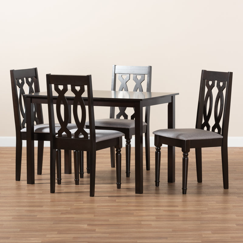 Cherese Dining Set Modern Contemporary Grey Fabric Upholstered Espresso Brown Finished 5-Piece Wood