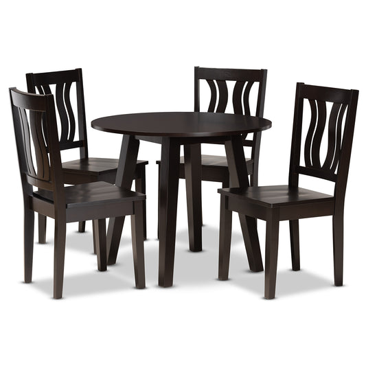 Anesa Dining Set Modern Contemporary Transitional Dark Brown Finished Wood 5-Piece