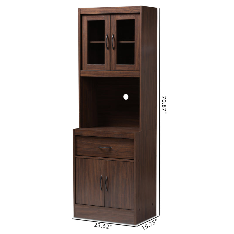 Laurana Kitchen Cabinet Modern and Contemporary Dark Walnut Finish with Hutch