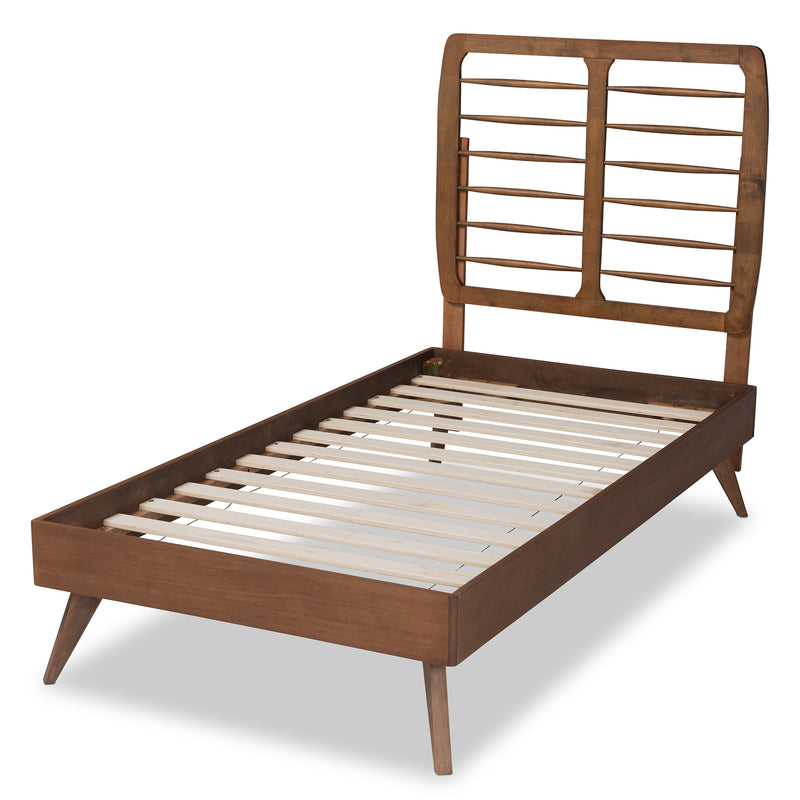 Yana Twin Size Platform Bed - Mid-Century Modern Walnut Brown Wood, Stylish and Durable Bedroom Furniture