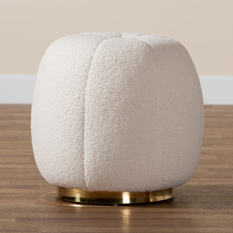 Raelynn Ottoman - Modern Ivory Boucle Upholstered with Gold Metal Base, Stylish Accent Furniture for Living Room or Bedroom