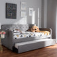 Camelia Sofa Daybed - Modern and Contemporary Beige Fabric Upholstered Button-Tufted with Roll-Out Trundle Guest Bed