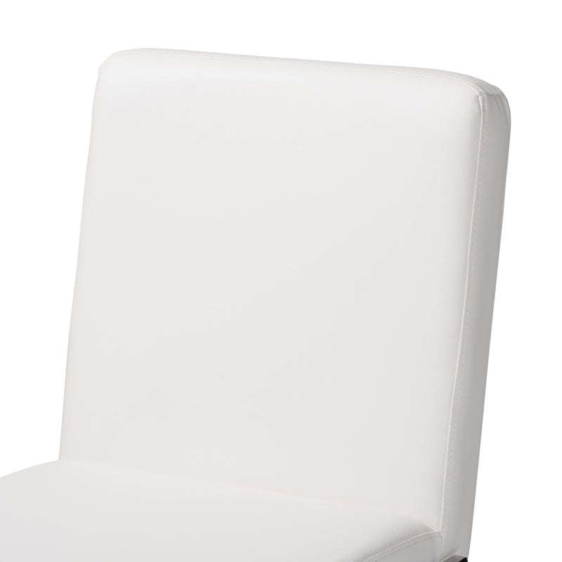 Toulan Barstool Set of 2 Modern White Faux Leather Upholstered with Stainless Steel Frame