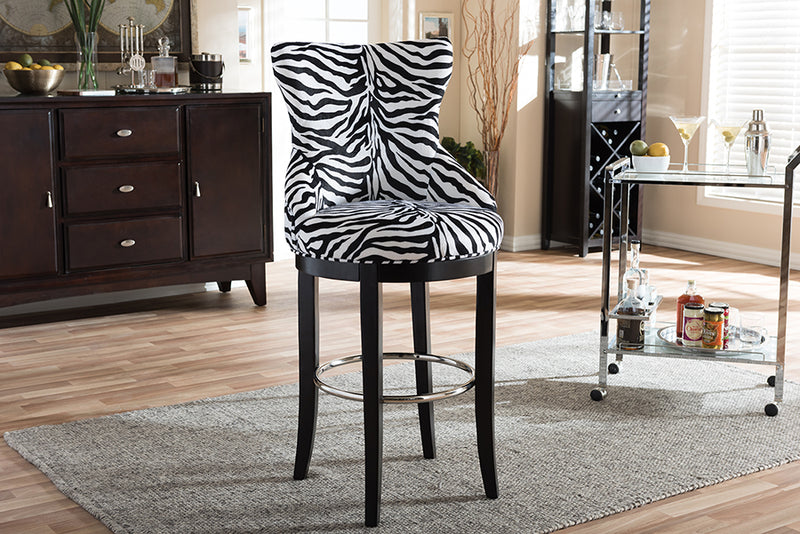 Peace Bar Stool - Modern Zebra-Print Fabric Upholstered Design with Metal Footrest for Stylish Seating